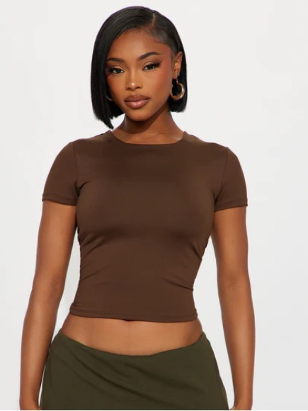 Fashion Nova Smooth Double Lined Short Sleeve Crew Neck Baby Tee - Brown